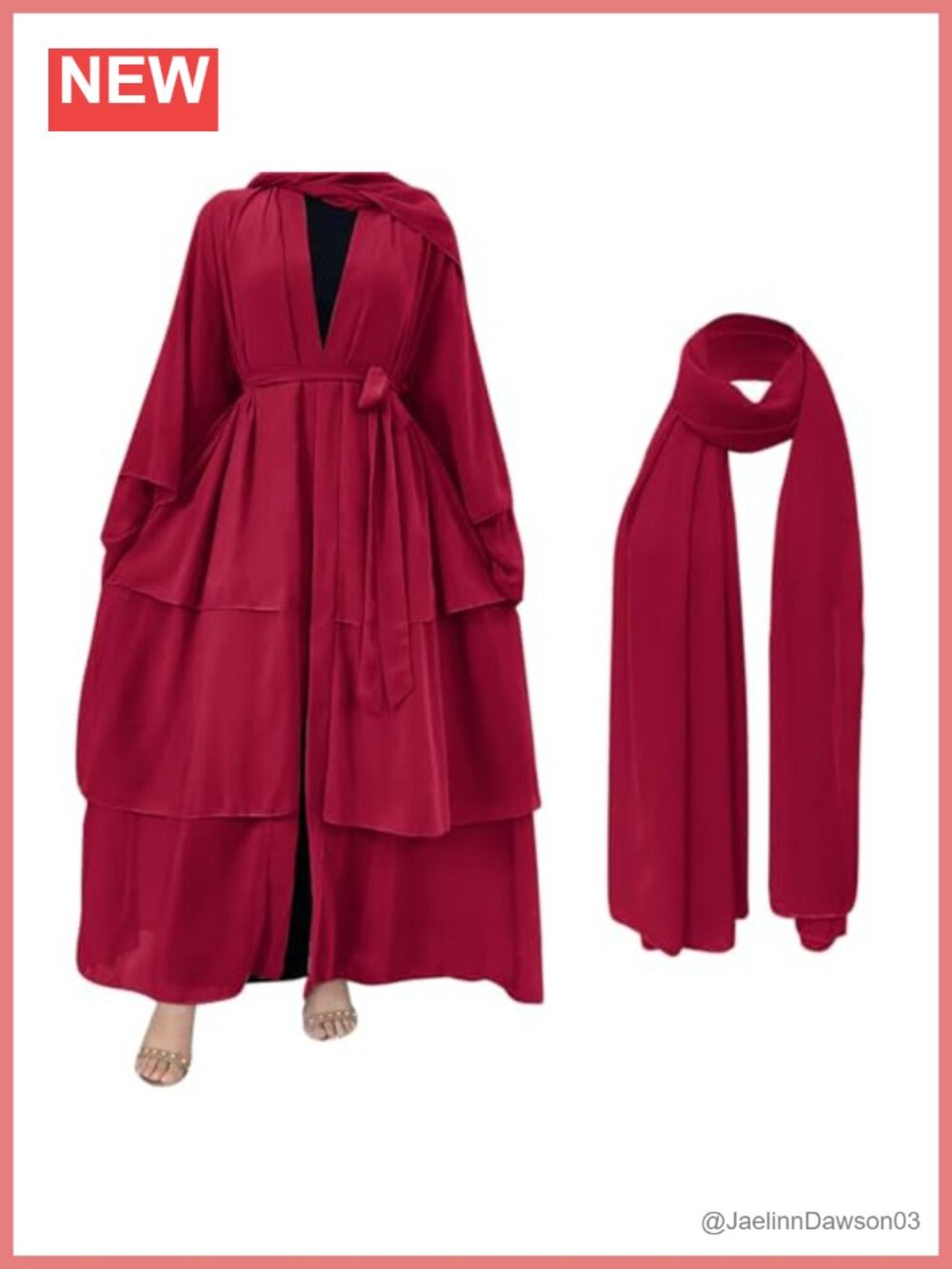 Chiffon Open Front Abaya Cardigan Maxi Dress with Hijab Scarf